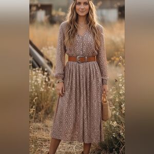 Vintage JG Hook floral dusty pink midi dress S